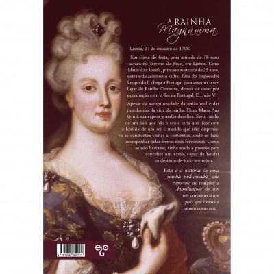 Capa de livro com retrato de mulher histórica e texto explicativo sobre uma rainha.