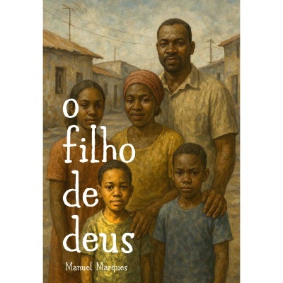 Capa de livro com pintura de cinco pessoas negras, título 'O filho de deus'.