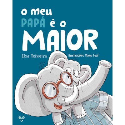 Capa de livro infantil com elefante de óculos e camisa azul.