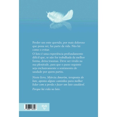 Capa de livro azul com pena branca e texto em branco