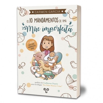 Livro 'Os 10 Mandamentos de uma Mãe Imperfeita' com ilustração de mãe e bebé na capa