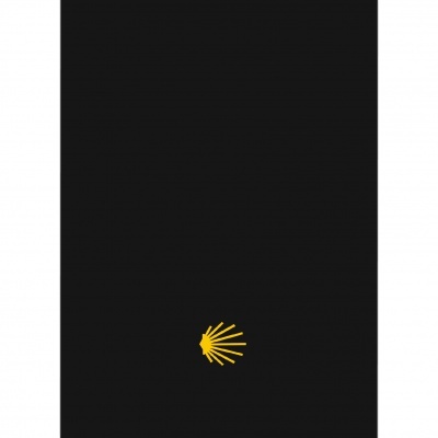 Cartão preto com desenho amarelo de concha