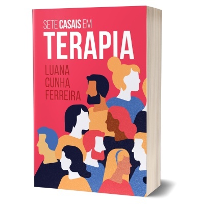 Capa de livro vermelho com texto e ilustrações estilizadas de pessoas