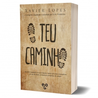 Livro 'Teu Caminho' com capa castanha e pegadas pretas