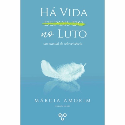 Capa de livro azul com pena branca e texto motivacional