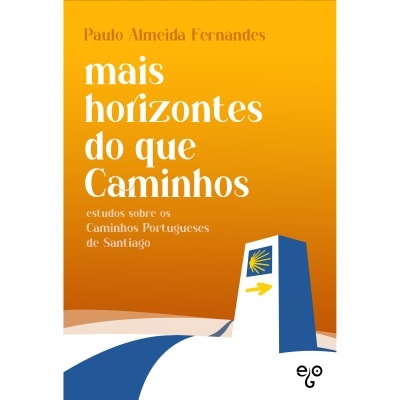 Capa do livro 'mais horizontes do que Caminhos' com cor laranja e ilustração de seta amarela