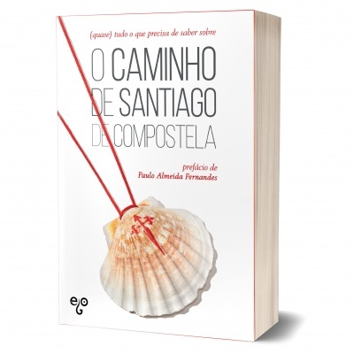 Capa do livro O CAMINHO DE SANTIAGO DE COMPOSTELA com concha natural e fundo branco