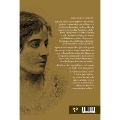Capa de livro castanha com desenho de rosto feminino e texto em português