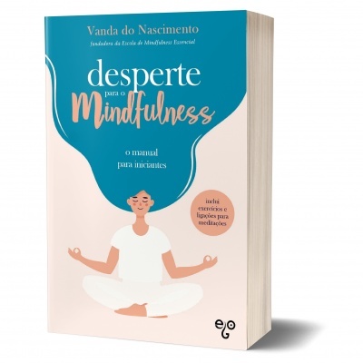 Capa de livro com título Desperte para o Mindfulness e ilustração de pessoa meditando