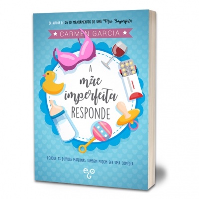 Capa de livro azul com elementos de maternidade e texto em português