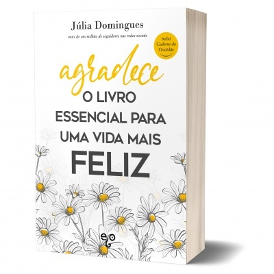 Capa de livro branco com ilustrações de flores e texto em preto e amarelo
