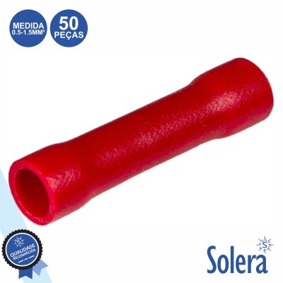 Conector elétrico isolado vermelho tubular para fios, embalagem 50 peças