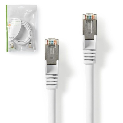 Cabo de rede branco com conectores RJ45 e embalagem transparente