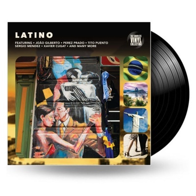 Capa de disco de vinil com título LATINO e imagem colorida de casal a dançar