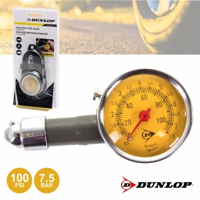 Medidor analógico de pressão dos pneus DUNLOP com mostrador amarelo