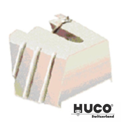 Conector elétrico branco de plástico com três entradas e patilha de fixação