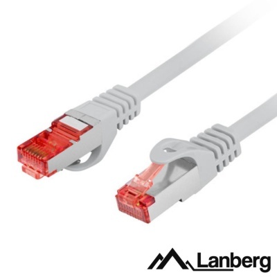 Cabo de rede LAN ethernet cinzento com conectores RJ45 vermelhos da marca Lanberg