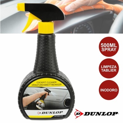 Frasco pulverizador Dunlop preto e amarelo para limpeza de tablier de carro