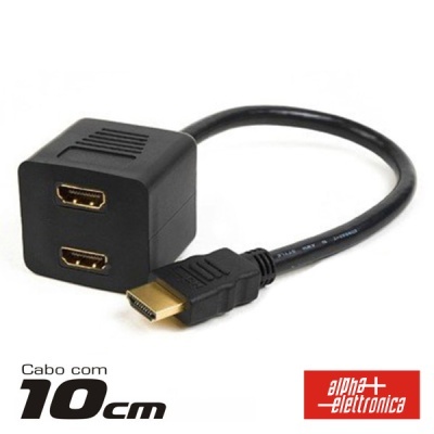 Cabo HDMI preto de 10 cm com conetor macho e conetor duplo fêmea