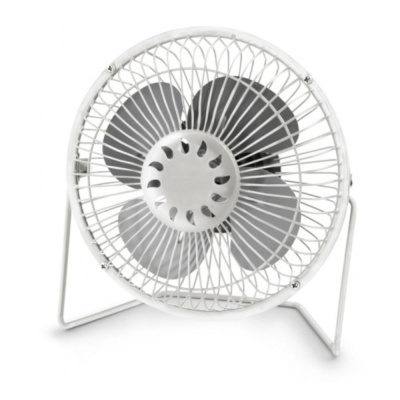 Ventoinha de secretária pequena branca com hélices cinzentas