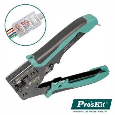 Alicate prensa terminais RJ45 Pro'sKit verde e cinza com cabo branco