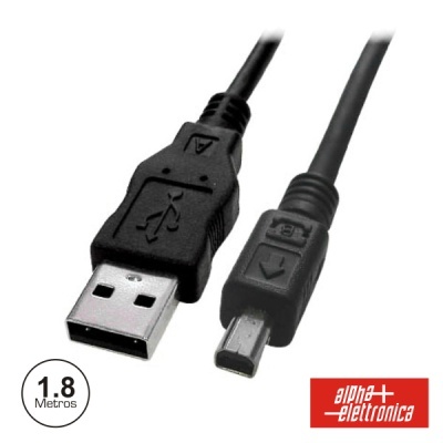 Cabo USB preto com conector tipo A e tipo B mini