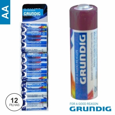 Pack de 12 pilhas alcalinas AA GRUNDIG com embalagem azul e branca