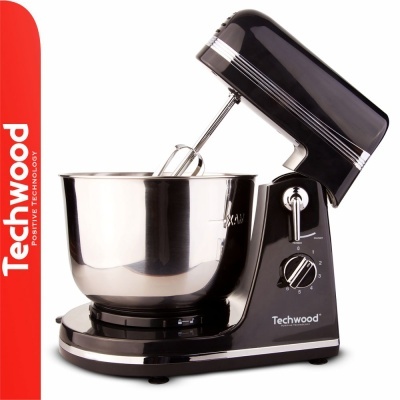 Batedeira preta Techwood com tigela de metal e controlo de velocidade