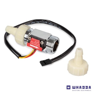 Sensor de fluxo metálico com cabo elétrico e peça plástica adicional