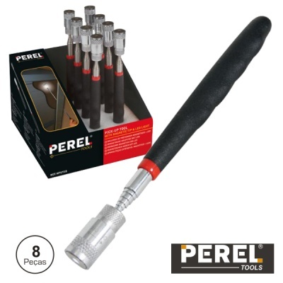Conjunto de 8 chaves de fendas de precisão Perel Tools com cabo preto e corpo metálico numa caixa preta.