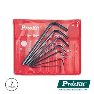 Conjunto de 7 chaves hexagonais em carteira plástica vermelha da marca Pro'sKit