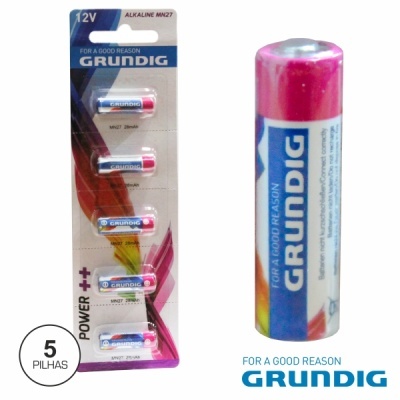 Pilhas alcalinas GRUNDIG MN27 12V em embalagem com cinco unidades e uma pilha individual à parte