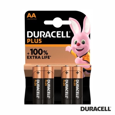 Pack de pilhas AA Duracell Plus com coelho Duracell e texto 