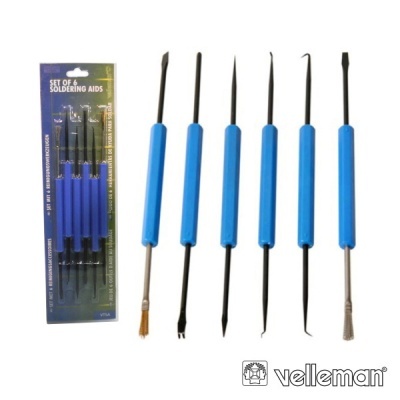 Conjunto de 6 ferramentas para soldadura com cabos azuis e embalagem