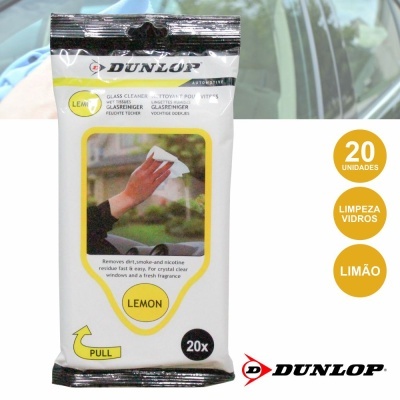 Pacote DUNLOP toalhetes húmidos limpeza vidros limão 20 unidades
