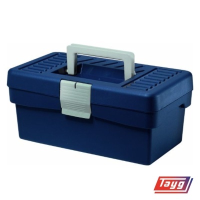 Caixa de ferramentas Tayg azul com pega e fecho brancos