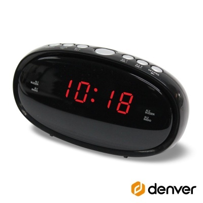 Relógio despertador digital preto com visor LED vermelho