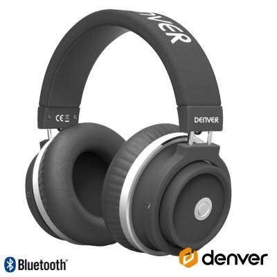 Auriculares Bluetooth Denver pretos com detalhes prateados