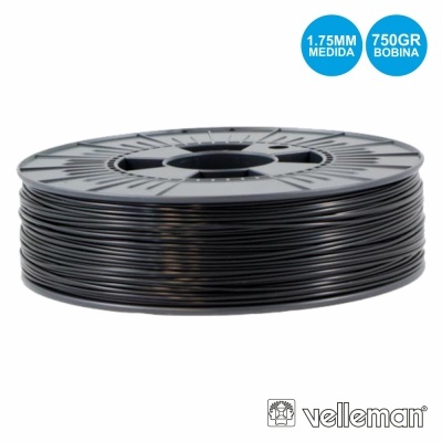 Carretel preto de filamento para impressora 3D com texto 1.75MM MEDIDA e 750GR BOBINA em círculos azuis