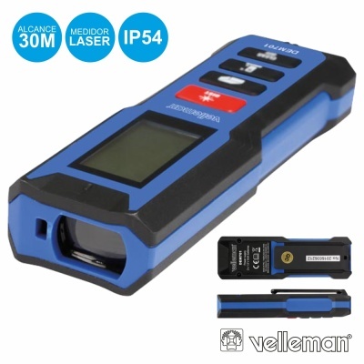 Medidor laser azul preto Velleman com display digital e três botões