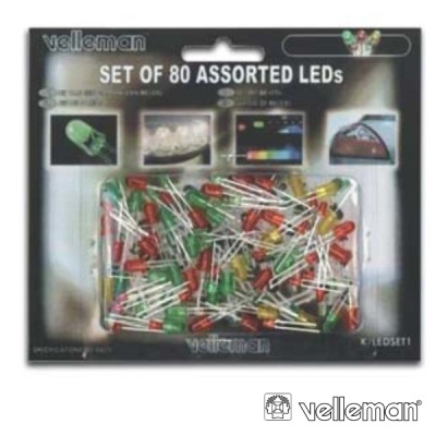 pack de 80 LEDs diversos Velleman em embalagem preta com visor transparente