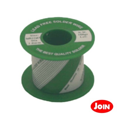 Rolo verde de fio de solda sem chumbo com etiquetas brancas