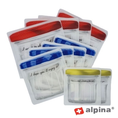 Saquetas plásticas transparentes com fecho zip colorido e logótipo alpina