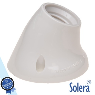 Suporte branco de plástico com recorte oval e texto MADE IN SPAIN, marca Solera e selo de qualidade