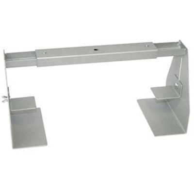 Suporte metálico cinzento prateado com bases planas e barra ajustável