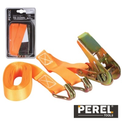 Cinta de amarração laranja com catraca metálica dourada da marca PEREL