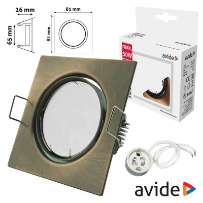 Refletor embutido quadrado bronze com aro circular e soquete avide