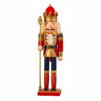 Figura de soldado Quebra-Nozes com túnica vermelha e coroa dourada