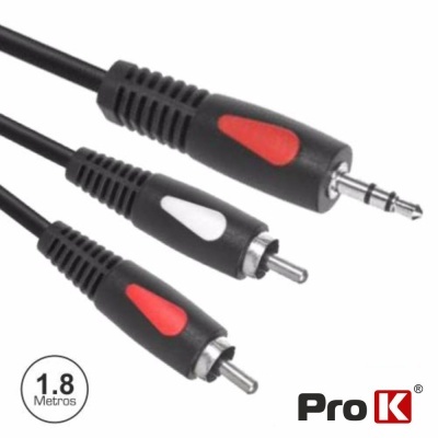 Cabo áudio Pro K com conectores 3,5mm e RCA 1,8 metros