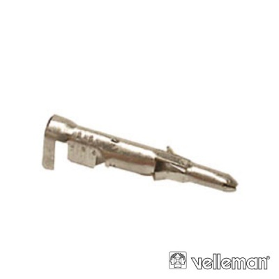 Conector metálico prateado para cabo elétrico com logótipo velleman